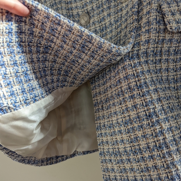 ZARA WOMAN NEW TEXTURED PLAID BLAZER DOUBLE BREASTED WHITE BLUE 8415/107 S - Picture 8 of 11